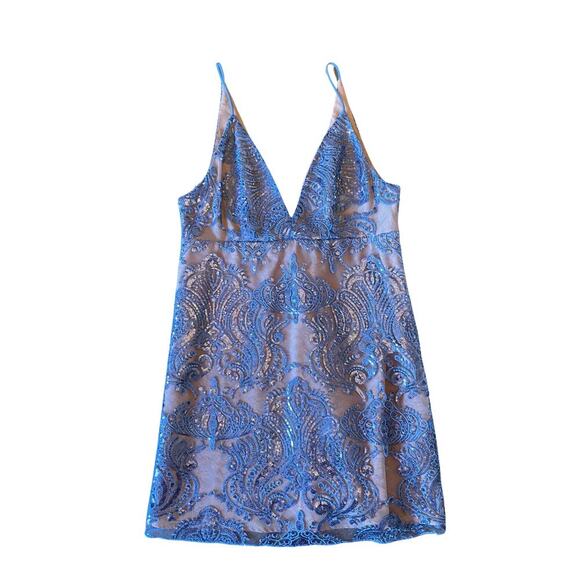 Free People New with Tags Night Shimmer Sequin Lace Mini Dress Size 12 0606O - Picture 3 of 11